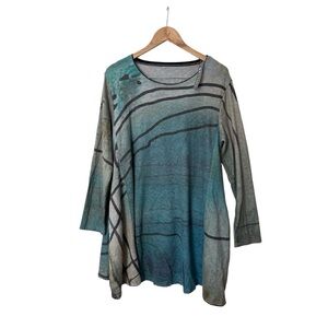 NWT 3 Potato Green Multi Top Tunic Long Sleeve Art To Wear Lagenlook XS 2669